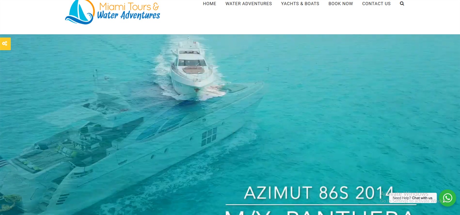 Legacy Miami Tours desktop homepage before rebuild — white nav and yacht hero